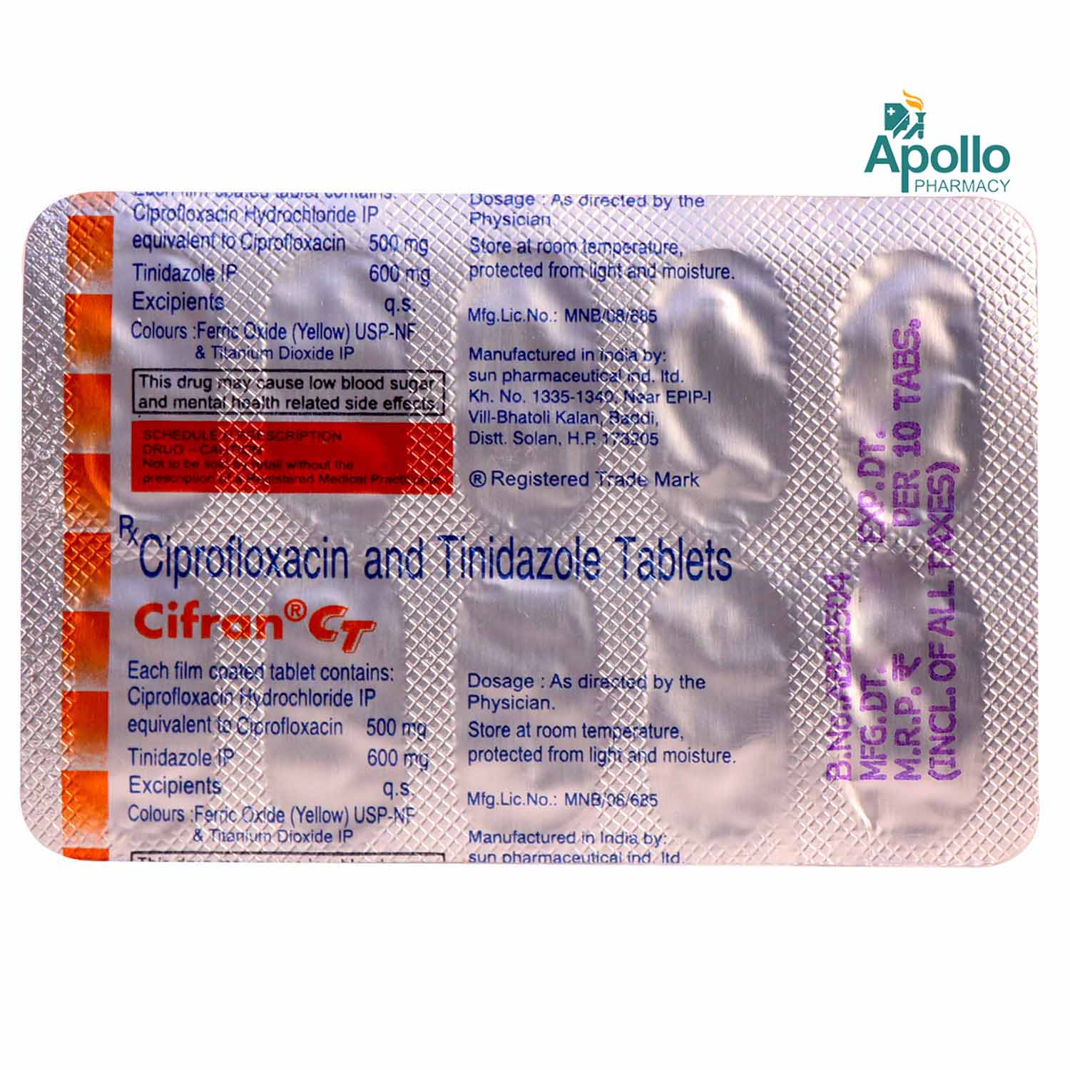 Ciprofloxacin 500mg tinidazole 600 mg