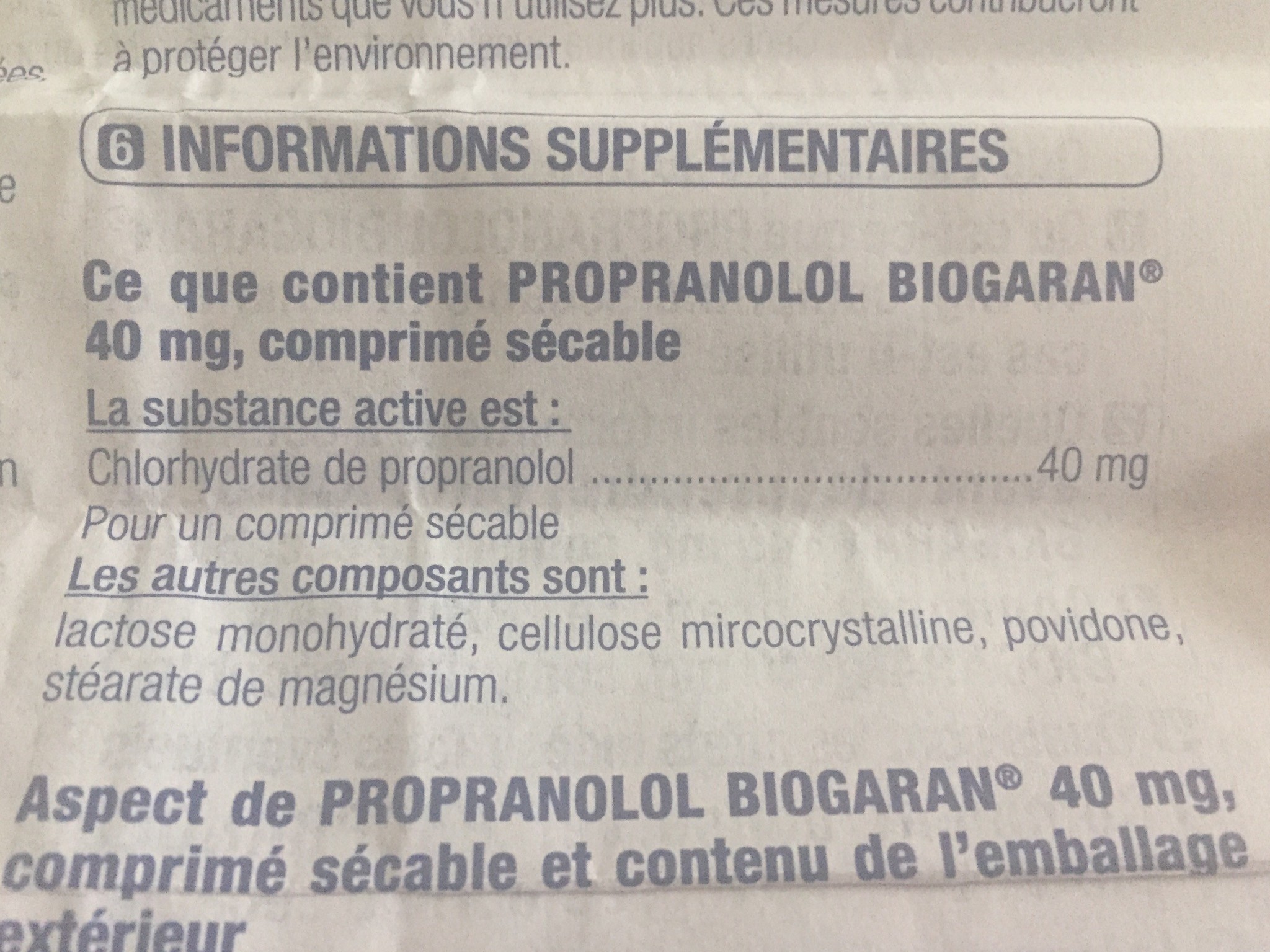 Propranolol 40 mg comprimé