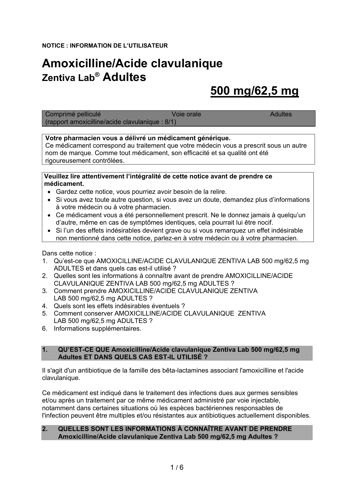 Generique amoxicilline acide clavulanique